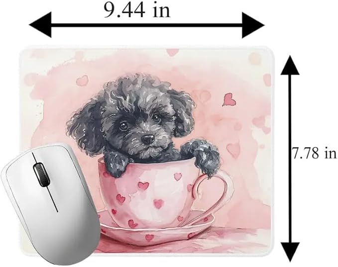 TUBBIE Basic Mousepad Puppy in Tea Cup Mouse Pad Desktop Laptop Computer Accessories Home Office Gaming Work Desk Computer Non-Slip Rubber Gift for Dogs Lover Mousepad Coffee or Tea (Poodle)