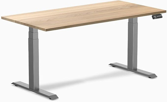 Desky Dual Hardwood Sit Stand Desk - 60x30 Electric Standing Desk - Dual Motor, 3 Stage Adjustable Height Desk - Solid Wood Standing Desk - Whole-Piece Top in White Ash Wood