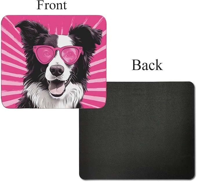 Pink Mousepad Glamour Dog Border Collie Mouse Pad for Home Office Gaming Working Desk Computer Desktop Accessories Non-Slip Rubber Mousepad for Dog Lovers