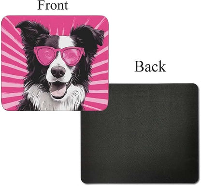 Pink Mousepad Glamour Dog Border Collie Mouse Pad for Home Office Gaming Working Desk Computer Desktop Accessories Non-Slip Rubber Mousepad for Dog Lovers
