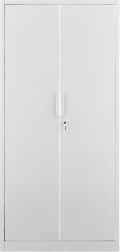 Tall Steel Garage Storage Cabinet with Lock, 71" H Heavy Duty Metal Storage Locker with 4 Adjustable Shelves for Home, Office, White
