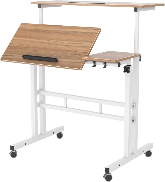 soges 31.5inches Height Adjustable Desk Laptop Desk on The Wheels, Rolling Stand Up Desk Computer Desk Adjustable Standing Desk Sit and Stand Desk Portable Laptop Table, Oak