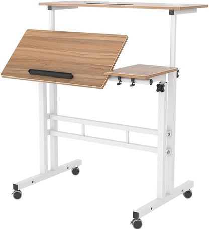 soges 31.5inches Height Adjustable Desk Laptop Desk on The Wheels, Rolling Stand Up Desk Computer Desk Adjustable Standing Desk Sit and Stand Desk Portable Laptop Table, Oak