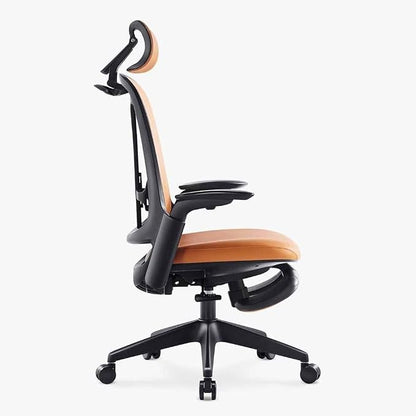 Sunaofe Boss Pro Leather Ergonomic Office Chair with Footrest - Executive Chair, 4D Armrests, Adaptive Lumbar, 125° Recline, 300lb Capacity, 5-Year Warranty Black Frame/Brown