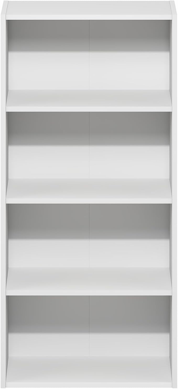 Furinno Basic Book Shelf, 4-Tier Bookcase with Open Shelf, Bookshelf, Cube Storage Organizer, 7 x 17 x 35, for Living Room, Bedroom, Home Office, White