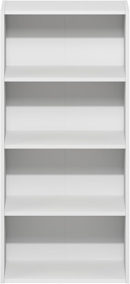 Furinno Basic Book Shelf, 4-Tier Bookcase with Open Shelf, Bookshelf, Cube Storage Organizer, 7 x 17 x 35, for Living Room, Bedroom, Home Office, White