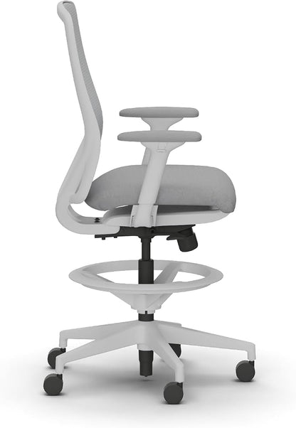 HON Nucleus Task Stool, Ergonomic Office Chair, Home Office Desk Chairs, Synchro-Tilt with Seat Slider, Adjustable Footring, Height-Width Adjustable Arms, Fog Mesh, White Frame, Aspen