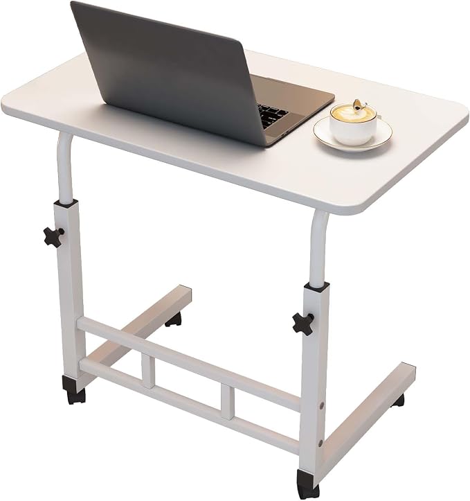 Garvee Standing Desk Adjustable Height, Small Standing Desk with Wheels, Mobile Portable Rolling Laptop PC Table Adjustable Height Computer Workstation for Home Office Study Bedroom White