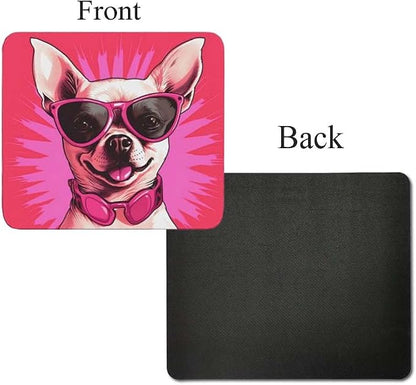 Pink Mousepad Glamour Dog Chihuahua Mouse Pad for Home Office Gaming Working Desk Computer Desktop Accessories Non-Slip Rubber Mousepad for Dog Lovers