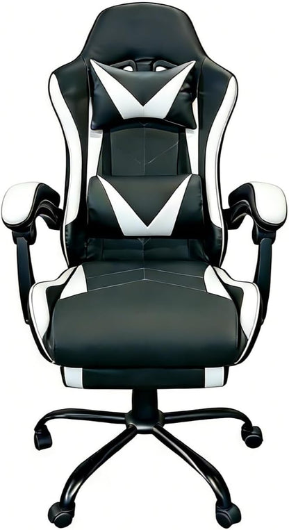Gaming Chair, Ergonomic Computer Chair with Footrest and Lumbar Support, Height Adjustable Video Game Chair with 360° Swivel Seat and Headrest for Office, Home, Streaming and Gaming (White)