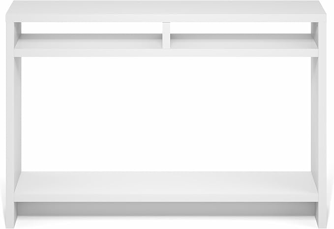 Furinno Viola Entryway Table, 3-Tier Narrow Console Table with Extra Thick Frame and Storage Shelf, 47.2" Wide Sofa Table, for Living Room, Home Office, Entryway, White