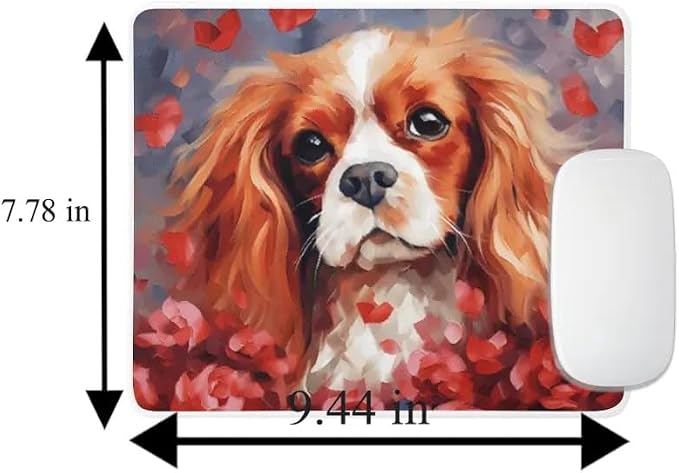 Cavalier King Mouse Pad Dog with Red Hearts Pattern Non-Slip Rubber Mouse Pad Puppy in Love Mouse Pad for Home Office Work Desk Computer Desktop Laptop for Dog Lovers