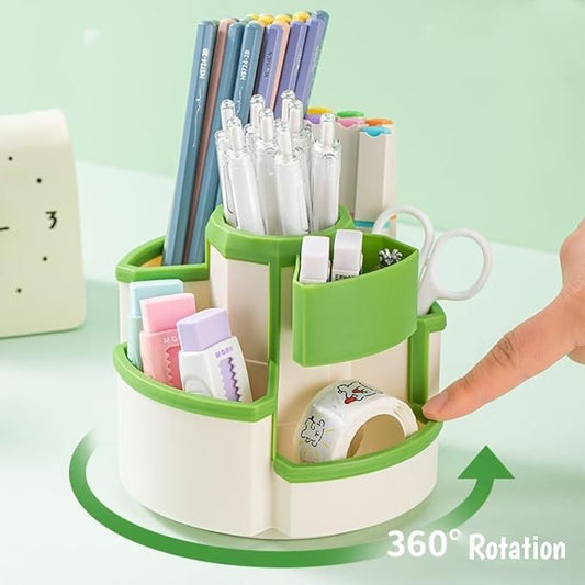 Pencil Holder for Desk Rotating Pen Organizers Green Small Desktop Organizer Desk Storage Caddy Ideal for Office, Home, School,Classroom (White & Green)