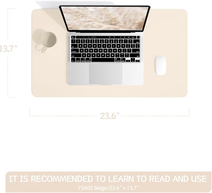 YSAGi Non-Slip Leather Desk Pad, Desk Matt for Desktop, Waterproof Laptop Computer Keyboard Mat, Table Protector Blotter Mat, Large Mouse Pad for Office/Work/Home/Decor(Beige, 23.6" x 13.7")