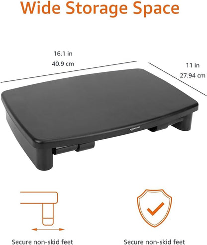 Amazon Basics Height Adjustable Monitor Stand Riser with Storage Organizer, 3-Level Stackable Design, Durable ABS Plastic, Supports up to 22lbs, for Monitors & Laptops, Black