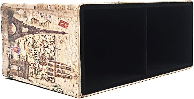 Pen Holder, Rectangle Vintage Pencil Holder with 2 Compartments, PU Leather Art Remote Control Holder Organizer Storage for Desk Accessory (Eiffel Tower)