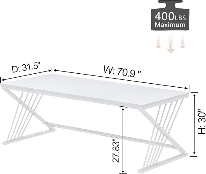 FOLUBAN 70.9" Modern Computer Desk with Z-Shaped Legs, Industrial Executive Home Office Desk for 2 Person, Large Writing Study Table for Bedroom, Gaming Workstation, White