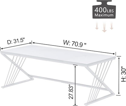 FOLUBAN 70.9" Modern Computer Desk with Z-Shaped Legs, Industrial Executive Home Office Desk for 2 Person, Large Writing Study Table for Bedroom, Gaming Workstation, White