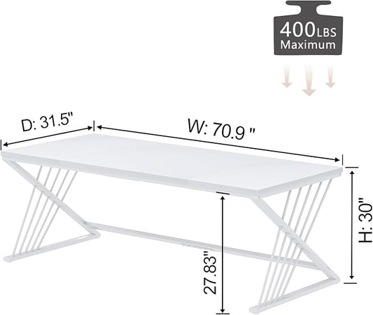 FOLUBAN 70.9" Modern Computer Desk with Z-Shaped Legs, Industrial Executive Home Office Desk for 2 Person, Large Writing Study Table for Bedroom, Gaming Workstation, White
