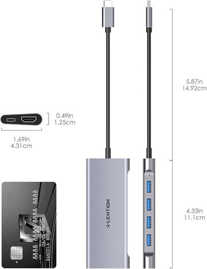 LENTION USB C Hub Multiport Adapter with 4K HDMI, 100W Charging, 4 USB 3.0 5Gbps Splitter Compatible 2016-2025 MacBook Pro, Mac Air, Surface, iPhone & Type-C Devices, Stable Driver(C35, Space Gray)