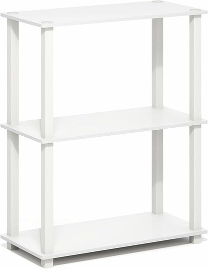 Furinno Turn-S-Tube Storage Shelves, 3-Tier Book Shelf, Corner Shelf, Toolless Open Frame Standing Shelves, for Organization and Storage, Living Room, Garage, Home Office, White