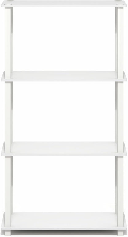 Furinno Turn-S-Tube Storage Shelves, 4-Tier Book Shelf, Corner Shelf, Toolless Open Frame Standing Shelves, for Organization and Storage, Living Room, Garage, Home Office, White