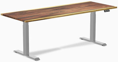 Desky Dual Hardwood Sit Stand Desk - 80x30 Electric Standing Desk - Dual Motor, 3 Stage Adjustable Height Desk - Solid Wood Standing Desk - Whole-Piece Top in Saman Wood