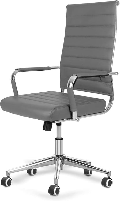 Okeysen Ergonomic Office Desk Chair, Modern PU Leather Conference Room Table Chairs Ribbed, High Back Executive Swivel Rolling Chair for Home, Office (Grey-Ribbed)