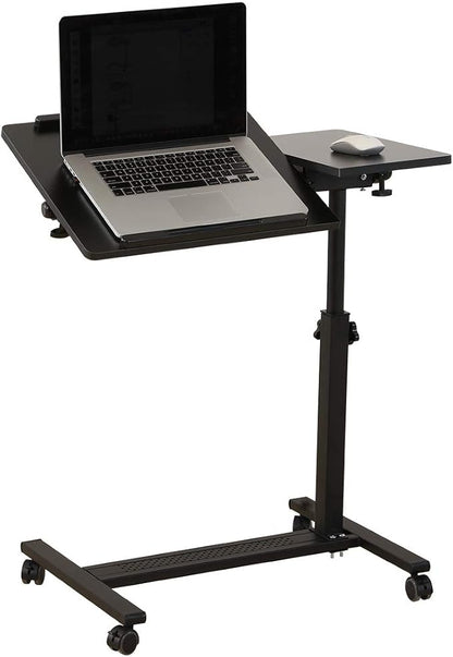 TigerDad Over Bed Table with Wheels Adjustable | Rolling Laptop Table Overbed Desk Hospital Tray Table Sofa Chair Side Table (Black)