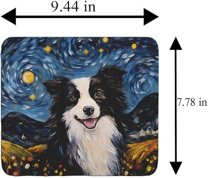 Starry Night Dog Mouse Pad for Home Office Gaming Working Desk Computer Desktop Accessories Non-Slip Rubber Mouse Pad for Dog Lovers (Collie)