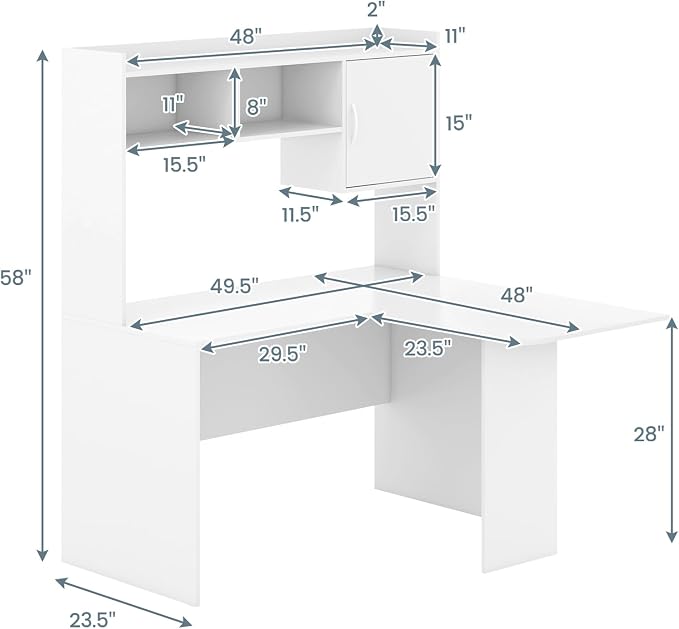 Giantex L Shaped Desk with Hutch, White Corner Desk with Storage Shelf & Cabinet, Laptop PC Table Gaming Computer Table Workstation, Modern Executive Study Writing Desk for Home Office, Bedroom