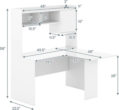 Giantex L Shaped Desk with Hutch, White Corner Desk with Storage Shelf & Cabinet, Laptop PC Table Gaming Computer Table Workstation, Modern Executive Study Writing Desk for Home Office, Bedroom