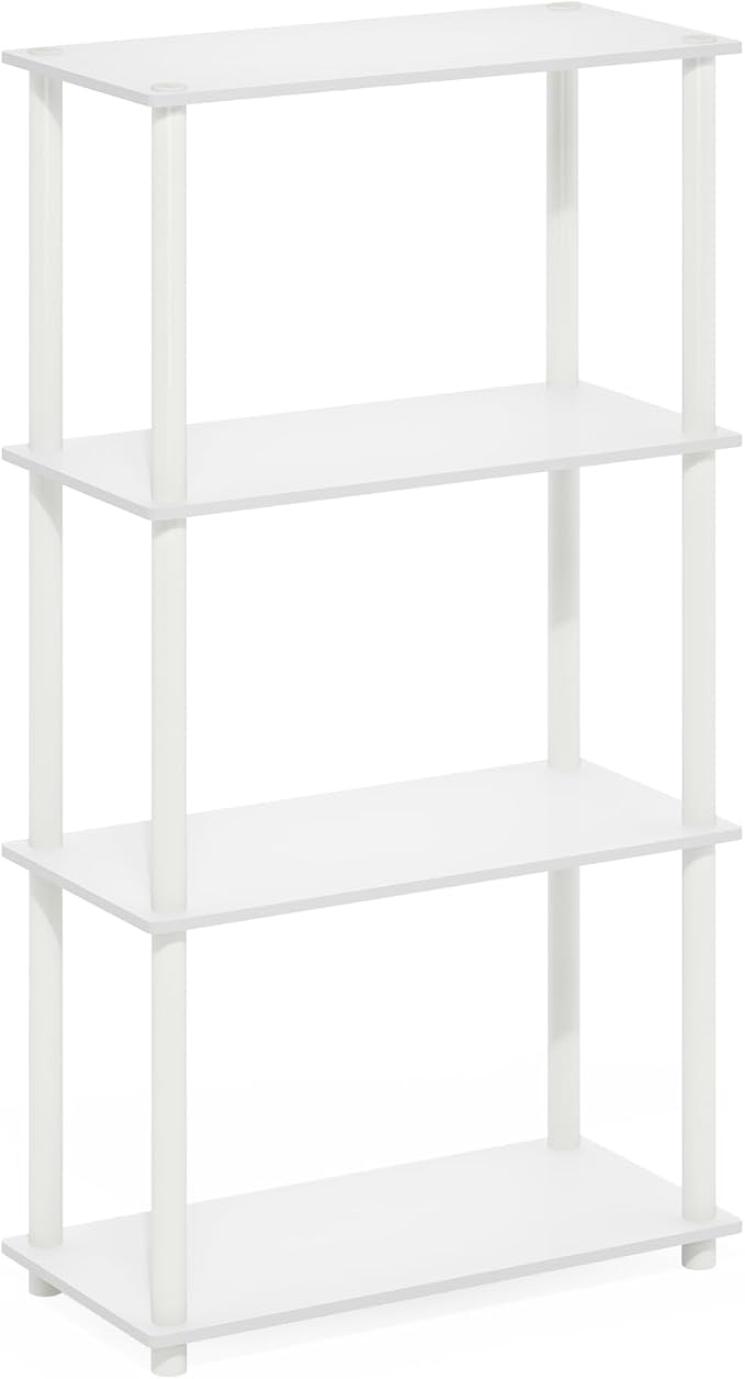 Furinno Turn-N-Tube Storage Shelves, 4-Tier Toolless Book Shelf, Corner Shelf, Toolless Open Shelves, for Organization and Storage, Living Room, Garage, Home Office, White