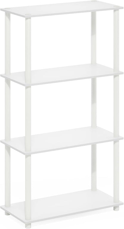 Furinno Turn-N-Tube Storage Shelves, 4-Tier Toolless Book Shelf, Corner Shelf, Toolless Open Shelves, for Organization and Storage, Living Room, Garage, Home Office, White