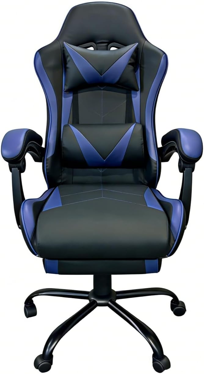 Gaming Chair, Ergonomic Computer Chair with Footrest and Lumbar Support, Height Adjustable Video Game Chair with 360° Swivel Seat and Headrest for Office, Home, Streaming and Gaming (Blue)
