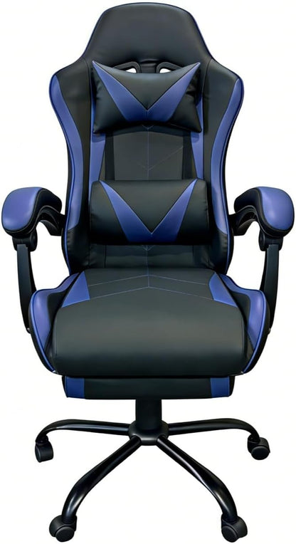 Gaming Chair, Ergonomic Computer Chair with Footrest and Lumbar Support, Height Adjustable Video Game Chair with 360° Swivel Seat and Headrest for Office, Home, Streaming and Gaming (Blue)