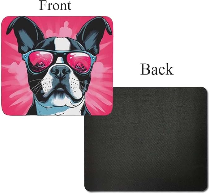 Pink Mousepad Glamour Dog Boston Terrier Mouse Pad for Home Office Gaming Working Desk Computer Desktop Accessories Non-Slip Rubber Mousepad for Dog Lovers