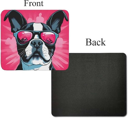 Pink Mousepad Glamour Dog Boston Terrier Mouse Pad for Home Office Gaming Working Desk Computer Desktop Accessories Non-Slip Rubber Mousepad for Dog Lovers