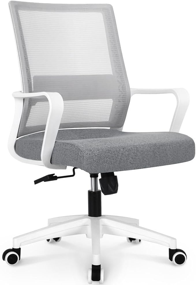 NEO CHAIR Office Desk Chair Gaming Computer Chair Ergonomic Mesh Mid Back with Rolling Wheels Lumbar Support Comfy Swivel Adjustable for Home Grey