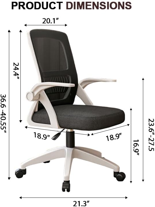 Office Chair, Ergonomic Desk Chair Breathable Mesh Chair Swivel Chair with Flip-Up Arms and Lumbar Support Computer Chair for Home Office