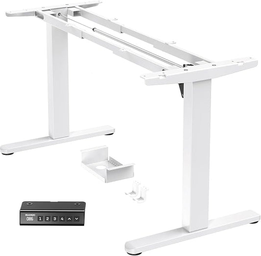HUANUO Standing Desk Frame with 220lbs Powerful Brushless Motor, Double Crossbeam Structure, Thick Adjustable Desk Legs, for Max 35.4″ x 86.6″ Desktop, for Home Office, White Frame Only