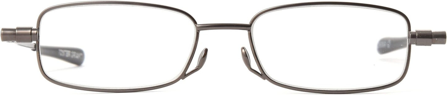 Foster Grant Gavin Fold Flat Rectangular Reading Glasses, Gunmetal/Transparent, 48 mm + 3