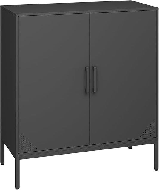 Metal Storage Cabinet,Storage Locker Cabinet with Shelves 2 Door Lockable Cabinet Black Locking Tool File Cabinet Sideboard for Office, Garage, Bathroom