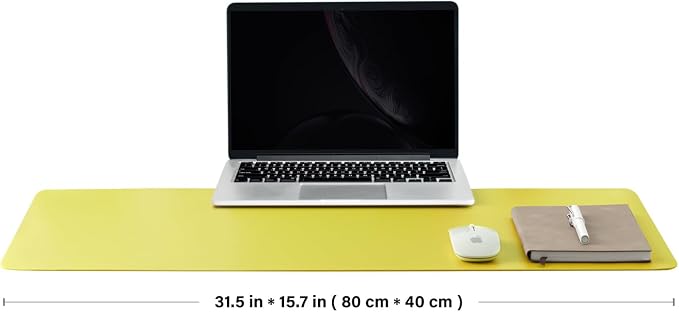 Leather Desk Mat - Non-Slip PU Desk Pad for Office and Home - Desk Organization and Accessories - Ideal for Large Mouse Pad and Desk Mats on Top of Desks (Lemon Yellow,31.5"x 15.7")