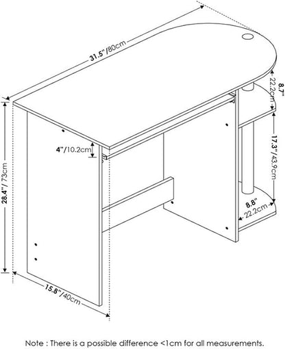 Pemberly Row Computer Desk, 31.5 in Wide, Composite Wood and Stainless Steel Tubes, White Finish, Pull-Out Keyboard Drawer, Dual Shelves, Compact Home Office or Bedroom Workspace