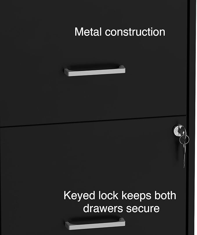 STAPLES Vertical File Cabinet for Letter/Legal Files, 2-Drawer, Letter/Legal Compatible, Locking, Black