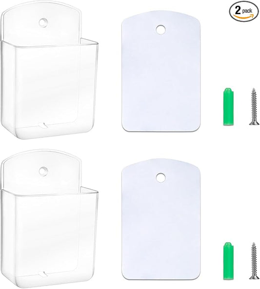 2 PCS Remote Control Holders Wall Mount, Self Adhesive TV Air Conditioner Remote Control Holder, Wall Mount Storage Box Organizer Wall Pen Holder Storage for Home Office School (Clear)