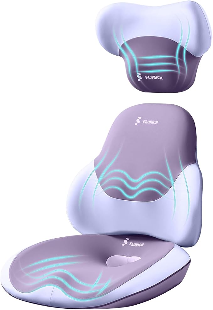FLORICH Seat Cushion and Lumbar Support Pillow for Office Chair Car Neck Headrest Pillow Memory Foam Seat Pads Pressure Relief Back Cushion and Carseat Pads(Purple)