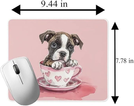 TUBBIE Basic Mousepad Puppy in Tea Cup Mouse Pad Desktop Laptop Computer Accessories Home Office Gaming Work Desk Computer Non-Slip Rubber Gift for Dogs Lover Mousepad Coffee or Tea (Boxer)