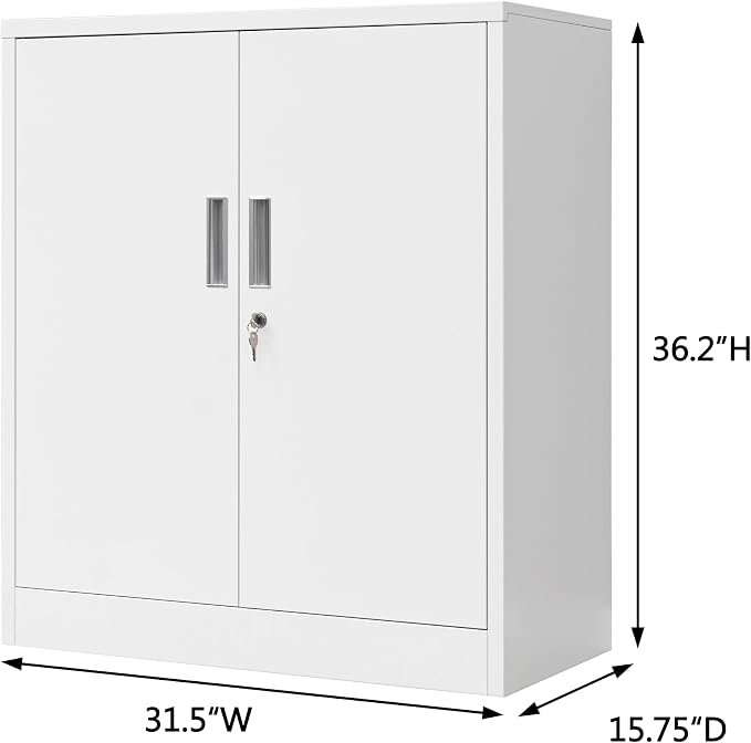 CMY 36" H Metal Storage Cabinet, Locking Storage Cabinet with Doors and Adjustable Shelves for Office, Garage, Home-White